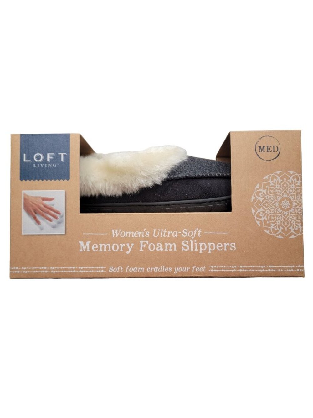 Loft Living Womens Memory Foam Slippers Med 7-8 Blue Faux Fur Non-Skid